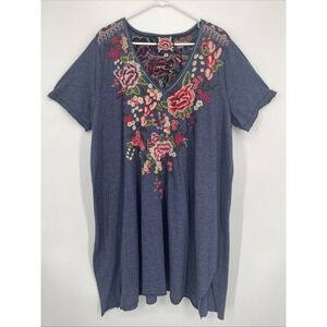 Johnny Was Plus Size 1X Dress Adeline Tunic Embroidered Pink Floral  Relaxed Fit
